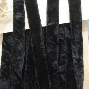 1y Vintage French 5/8&quot; Black Crushed Panne Rayon Velvet Millinery Ribbon Trim Ladies Hat Flapper Victorian Mourning Dress Boudoir Doll