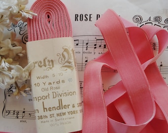 1y 21" Vintage Swiss 7/8" Old Rose Pink Lush Rayon Velvet Millinery Ribbon Trim Doll Victorian Edwardian Hat Chic Flower Choker Necklace