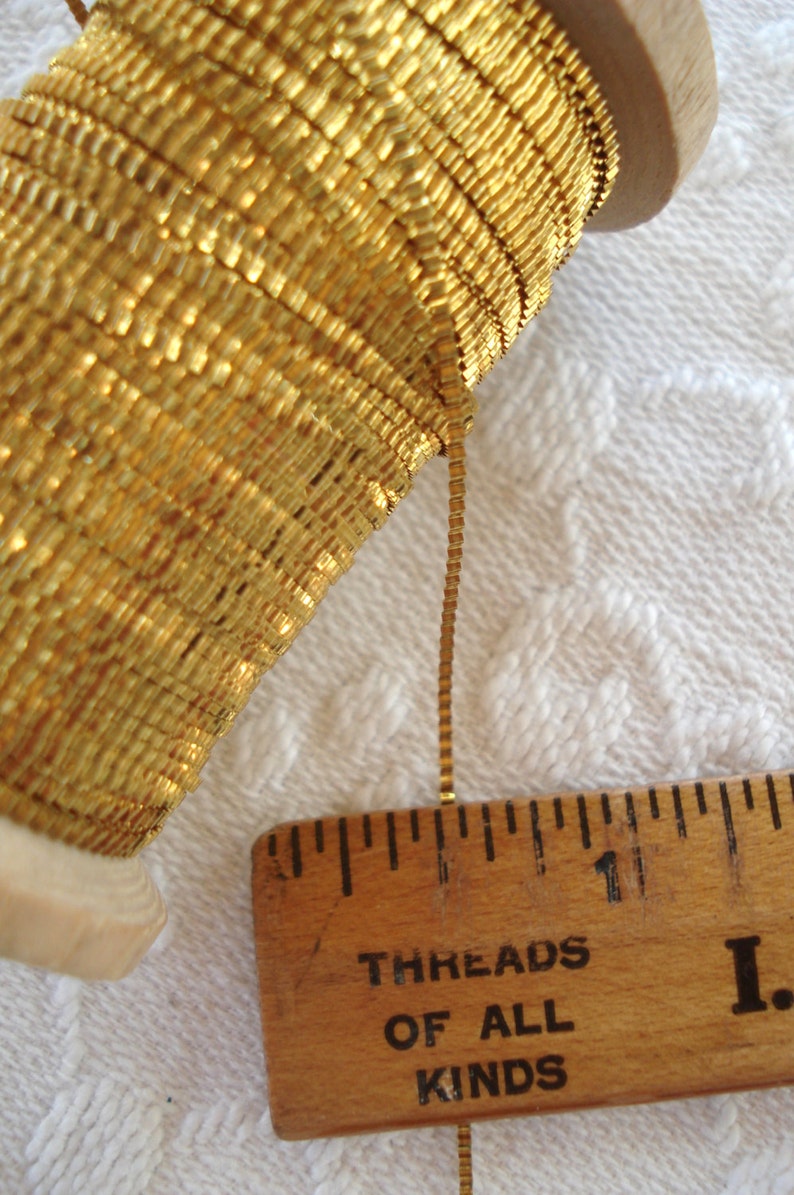 1y Antique French 1/16 Gold All Metal Crimped Flat Metallic Embroidery Couching Bullion Sewing Thread Vintage Ribbonwork Applique Trim Doll image 2