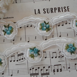 1y Vintage Ombre Blue Venise Schiffli Flowers Scrolly Garland Insert Lace Applique Trim Novelty Sewing Trim Ribbon Dress Upholstery