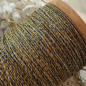 1y Antique Vintage French 1920s Gold Blue & Silver Metal Metallic Twist Cord Thread Ribbon Trim Twine Perfume Bottle Stopper Trim Tag Chic