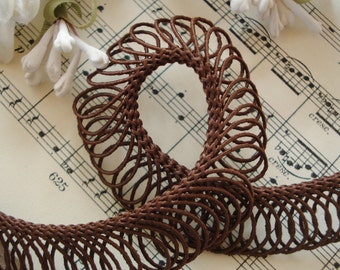 1/2y Antique Vintage French c1930's Rare 3D Wired Loop Millinery Ribbonwork Flower Braided Passementerie Trim Ladies Hat Cloche Silky Ribbon