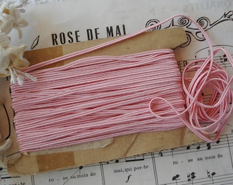 1y 6" Vintage French 1/16" Pink Silky Rayon Soutache Gimp Passementerie Cord Trim Ribbonwork Millinery Flower Ribbon Doll Hat Junk Journal