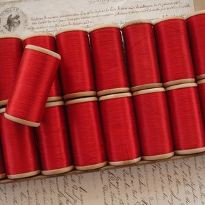 1 Large Antique French Spool Christmas Red Silk Twist Vintage Hand Sewing Embroidery Thread Floss Fly Tying Millinery Lace Ribbonwork