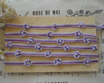 34" Vintage French Ombre Lavender Purple Burgandy Rococo Rosette Flowers Beads Ribbon Hat Doll Trim Crazy Quilt Flapper Edwardian Boudoir