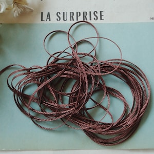 4y Vintage French 1/16&quot; Tiny Deep Plum Mauve Rayon Braid Soutache Gimp Passementerie Cord Trim Ribbon Work Flower Millinery Fashion Doll Hat