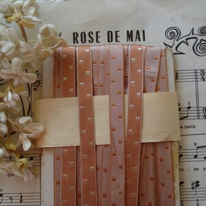 1y Vintage French 3/8" Ombre Salmon Champagne Check Dot Reversible Rayon Deco Woven Jacquard Grosgrain Ribbon Trim Doll Flapper Edwardian
