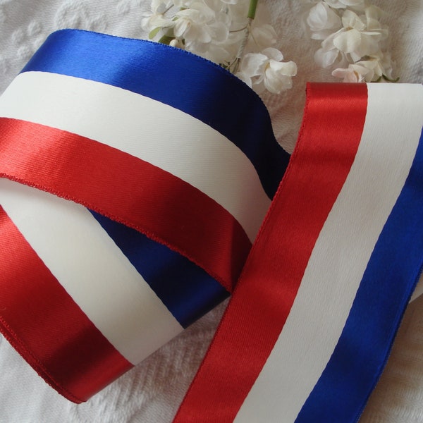3y Vintage 2 1/8" Red White Blue Single Sided Satin Stripe Millinery Ribbon Trim American Flag 4th of July Cloche Work Cockade Award Sash
