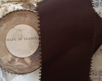 1y 6" Vintage French 3 1/8" Dark Brown Picot Cotton Rayon Grosgrain Petersham Ribbon Trim Hat Millinery Flower Ribbon Work Fedora Flapper