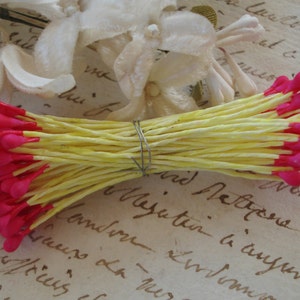 Vintage German Bundle Fushia Deep Pink Compostion Tiny Millinery Flower Stamens Pips Ribbonwork Hat Bonnet Doll Flapper Dress Hat Trim