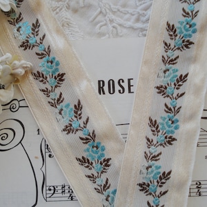 1y Vintage Swiss 1 1/2" Ombre Aqua Blue Brown Satin Rayon Woven Embroidered Jacquard Ribbon Trim Doll Dress Edwardian Flapper Hat Bow Sash