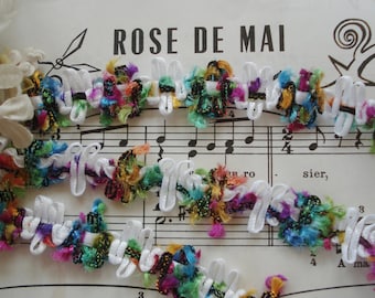 1y Vintage French Ombre Colorful Rococo Rosette Satin Chenille Flower Ribbon Hat Doll Trim Scrapbook Paper Crafting Sewing Jacquard France