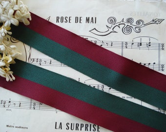 1y Vintage 1 1/2" Burgandy Green Rayon Grosgrain Straight Edge Millinery Ribbon Trim Hat Doll Ladies Hat Fedora Edwardian Flapper Cloche