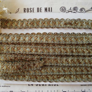 18" Vintage French 11/16" Sage Green Silk Gold Metallic Braid Gimp Passementerie Lace Ribbon Trim Lampshade Millinery Flapper Hat Dress