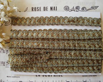 18" Vintage French 11/16" Sage Green Silk Gold Metallic Braid Gimp Passementerie Lace Ribbon Trim Lampshade Millinery Flapper Hat Dress