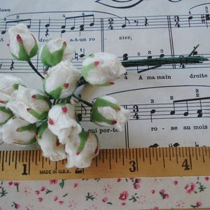 Vintage Japan Soft White Velvet Rose Buds Pink Millinery Flower Spray Hat Cloche Flapper Wedding Bonnet French Downton Doll Corsage Trim