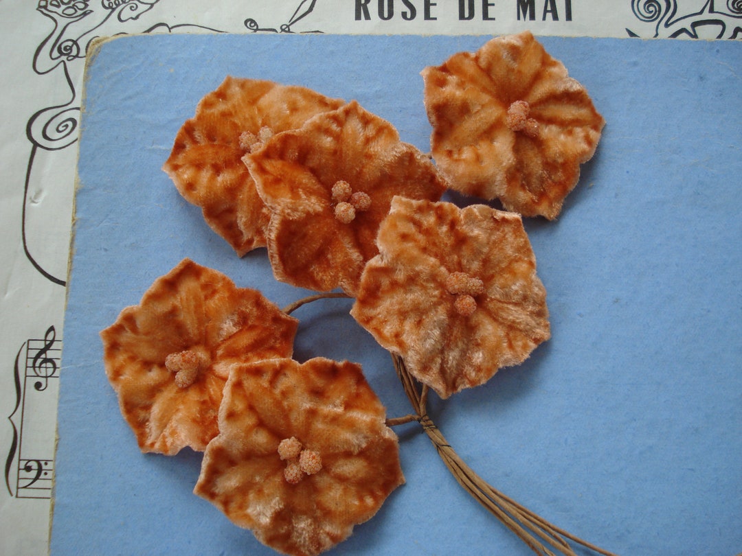 Antique Vintage Velvet Millinery Ombre Rust Orange Flower  display picture 1
