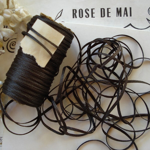 4y 16" Vintage French 1/16" Dark Brown Rayon Braid Soutache Gimp Passementerie Cord Trim Ribbon Work Flower Millinery Mini Doll Shoe Lace