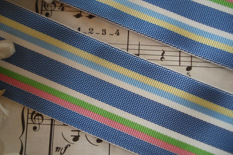 1y Vintage 1 3/8 Blue Pink White Yellow Green Stripe - Etsy