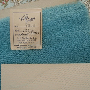 1y Antique Vintage French 17&quot; wide Silk Aqua Millinery Hat Veiling Veil Net Lace Ladies Hat Victorian Bride Flapper Edwardian Cloche Trim