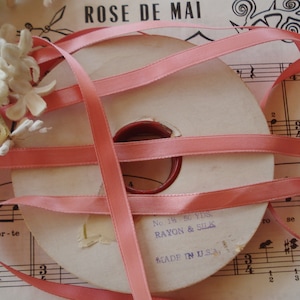 2y Vintage USA 5/16 Rose Pink Silk Rayon Satin Ribbon Trim Hat Doll Millinery Flower Ribbon Work Bonnet Sewing Tag Shabby Cottage Dollhouse