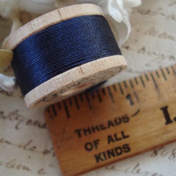 Vintage Belding Corticelli French Navy Blue #6270 Pure Silk Spool Buttonhole Twist Sewing Embroidery Thread French Doll Ribbonwork Fly Tying