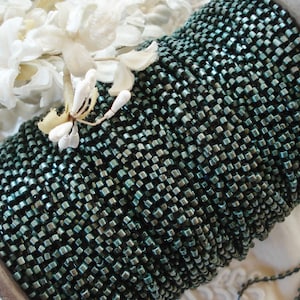 1y Antique Czech Deep Ocean Greenish Blue Glass Seed Bead &quot;Schlung&quot; Couching Vestment Beaded Sewing Embroidery Trim Ribbon Work Millinery