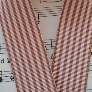 1y Vintage 7/8" Light Pink Latte' Brown Stripe Rayon Grosgrain Petersham Millinery Ribbon Trim Hat Belting Doll Tote Bag Bow Sewing Trim