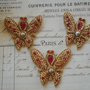 1 pièce vintage fait main lingots d'or perles de verre fausse perle papillon métallique applique patch embellissement chapeau robe clapet ruban garniture