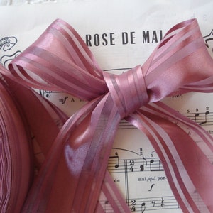 2y Vintage 1 3/4&quot; Mauve Pink Organza Stripe Drapey Satin Shabby Chic Millinery Ribbon Trim Bridal Wedding Bouquet Ladies Hat Floral Trim