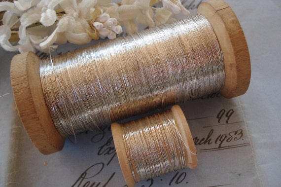 Rare Antique 1920s French Dark Gold Metal Metallic Embroidery Thread Spool 1 ply