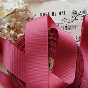2y Vintage French 1 1/2&quot; Deep Rose Pink Cotton Rayon Grosgrain Straight Edge Ribbon Trim Doll Shabby Chic Hat Millinery Flowers Flapper