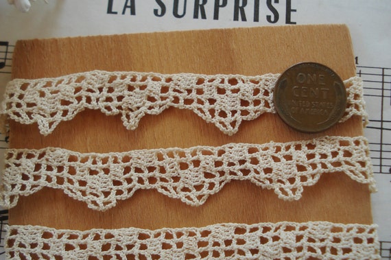 1y VTG FRENCH COTTON ECRU COTTON CROCHET LACE TRIM RIBBON SCHIFFLI BOHO CHOKER