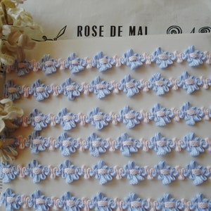 1y Vintage Light Pink Blue Rococo Rosette Bow Ribbon Work Flower Hat Doll Dress Trim Flapper Wedding Glove Box Crazy Quilt Junk Journal Tag