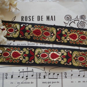 1 an vintage Français 1" rouge cardinal vert olive noir or métallisé floral jacquard ruban garniture déco Nouveau robe de poupée victorienne édouardienne