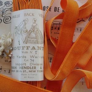 1y Antique 7/8" French Tangerine Orange Lush Rayon Silky Velvet Millinery Ribbon Trim Doll Ladies Hat Victorian Flapper Dress Sash Wedding