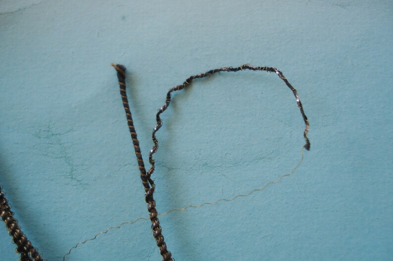 1y Early Antique French Boucle Black Gold Metal Metallic Cord Twine Trim Thread Bullion Floss Restoration Vintage Ribbon Work Lace Applique