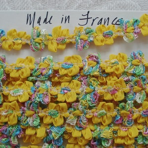 1y Vintage French Ombre Yellow & Colorful Rococo Rosette Flower Ribbon Hat Doll Trim Supply Scrapbook Paper Crafting Embellishment France