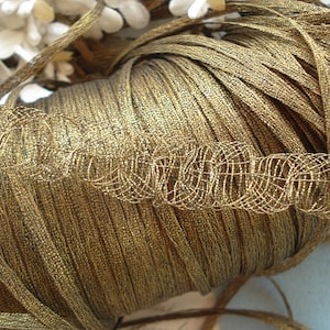 1 an, or antique français de 1/8 po. extensible à 1/2 po. Maille de fil métallique en tricot tricotine métallique fronces bordure en dentelle appliques broderie vintage