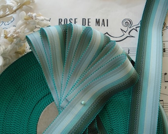 1y Vintage French 7/8" Ombre Greens Stripe Rayon Grosgrain Millinery Ribbon Trim Hat Belting Doll Antique Hat Fedora Flapper Christmas