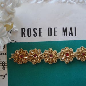 5 vintage français 1/2" or fait main chèque purl lingots fleur fil métallique appliques bouton ruban travail rosace poupée embellissement garniture