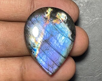 Cabochon poire en labradorite multicolore (32 x 24 x 5 mm), 34 carats, Z3, pour la création de bijoux