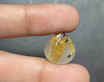Cabochon en quartz rutile doré en forme de poire (16 x 15 x 5 mm) 9 carats Z14 pour la création de bijoux