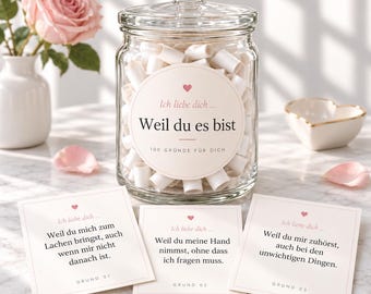100 motivi per cui ti amo | Barattolo dell'amore stampabile | Regalo per fidanzato/a | Anniversario e San Valentino | PDF