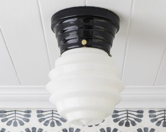 Art Deco Flush Mount Ceiling Light Vintage Rewired White Etsy