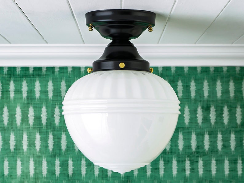 Art Deco Schoolhouse Flush Mount Ceiling Light Fixture Vintage Etsy