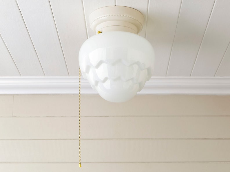 Art Deco Flush Mount Ceiling Light Vintage Rewired White Etsy