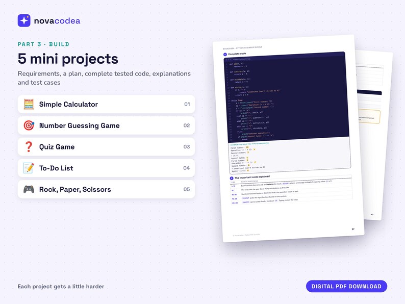 Paquete de Python para principiantes / Aprende Python, ejercicios de programación y miniproyectos / PDF de programación para principiantes imagen 5