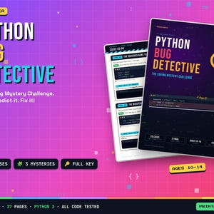 Python Debugging Workbook for Kids Ages 10–14 | Coding Puzzles & Bug Detective Challenges | Printable PDF