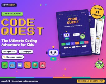 Programmazione per bambini dai 7 ai 12 anni / Libro di attività di programmazione / Giochi e puzzle di programmazione divertenti / PDF digitale per bambini